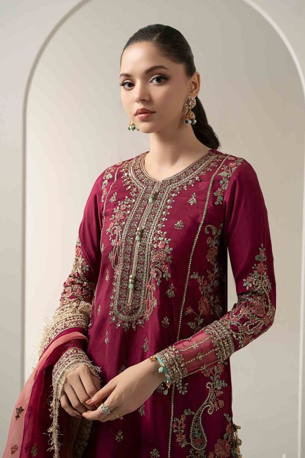 3 Piece Embroidered Raw Silk Suit | SF-EA25-02 - Image 5