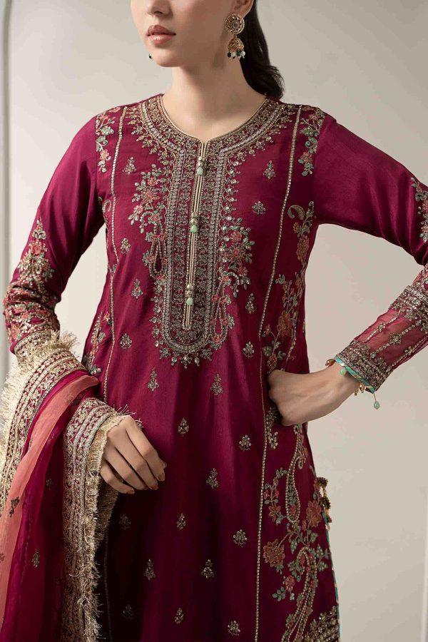 3 Piece Embroidered Raw Silk Suit | SF-EA25-02 - Image 4