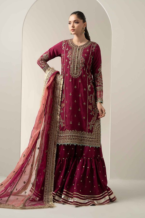3 Piece Embroidered Raw Silk Suit | SF-EA25-02 - Image 2