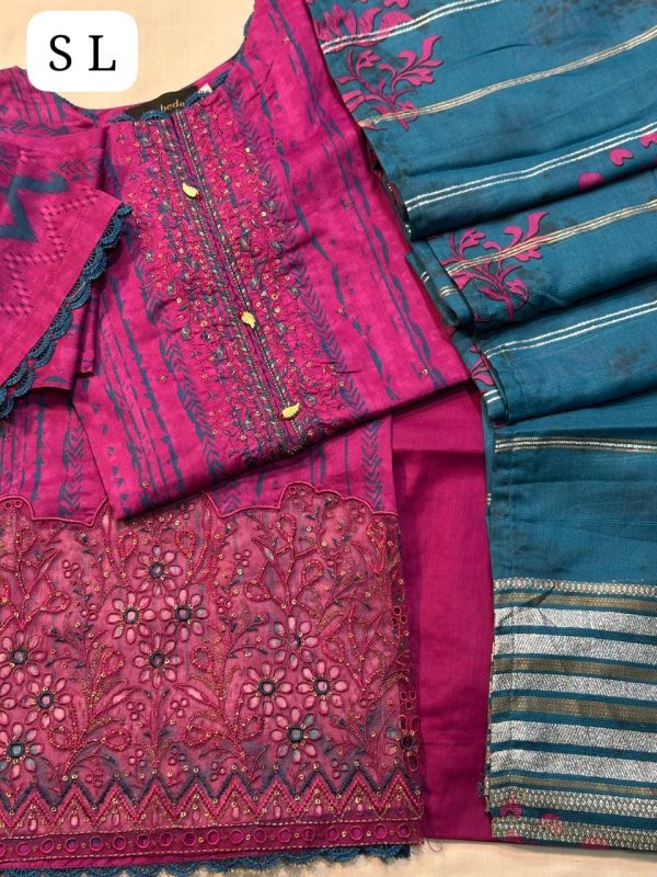 Embroidered Shirt with Fancy Jacquard Lawn Dupatta