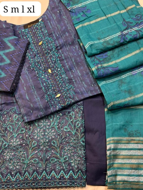 Embroidered Shirt with Fancy Jacquard Lawn Dupatta