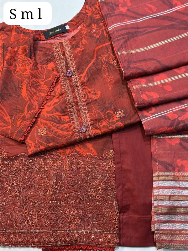 Embroidered Shirt with Fancy Jacquard Lawn Dupatta - Image 2