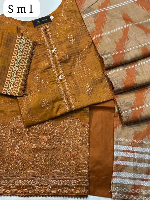 Embroidered Shirt with Fancy Jacquard Lawn Dupatta - Image 3