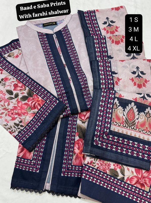Baad e Saba Premium Printed 3-Pc Lawn with Farshi Shalwar 2025 - Image 7