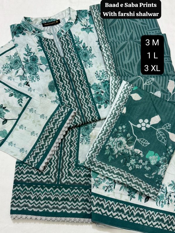 Baad e Saba Premium Printed 3-Pc Lawn with Farshi Shalwar 2025 - Image 8