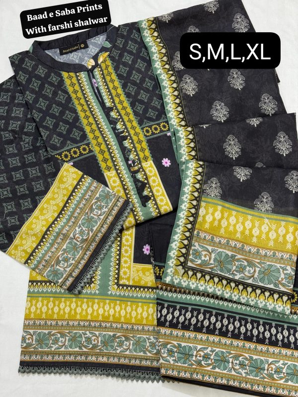 Baad e Saba Premium Printed 3-Pc Lawn with Farshi Shalwar 2025 - Image 9