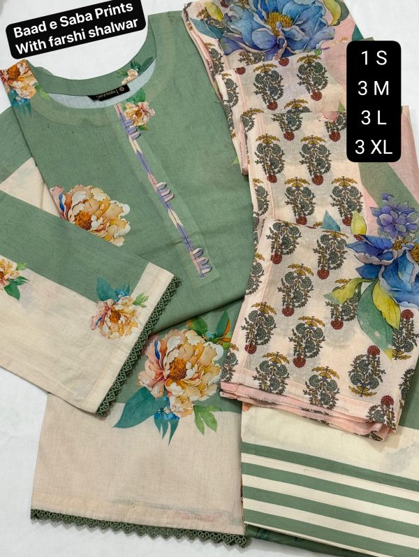 Baad e Saba Premium Printed 3-Pc Lawn with Farshi Shalwar 2025 - Image 2
