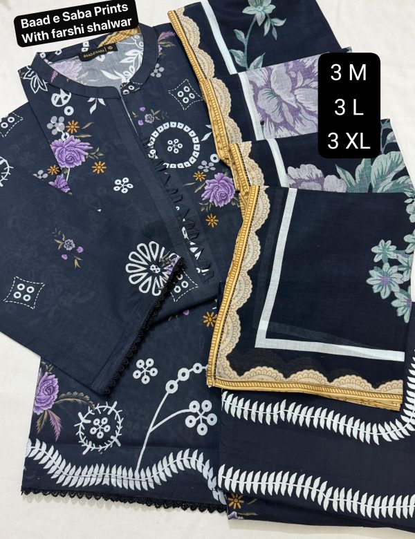 Baad e Saba Premium Printed 3-Pc Lawn with Farshi Shalwar 2025 - Image 5