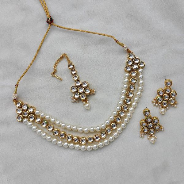 Mena Kundan Triple Line Necklace Set