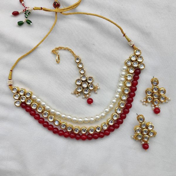 Mena Kundan Triple Line Necklace Set