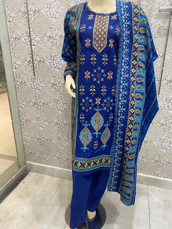 Elevate your style with Embroidered Chicken Kari Cutwork Dupatta 3-Piece Stitched Set