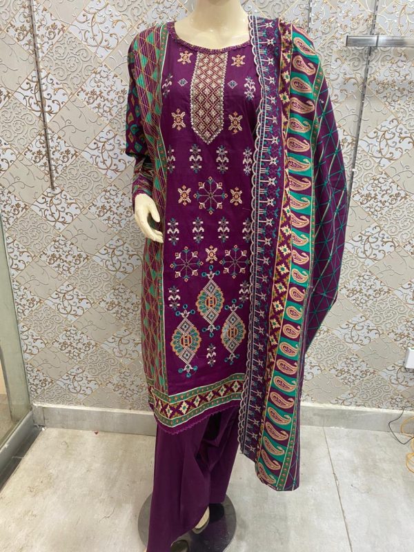 Elevate your style with Embroidered Chicken Kari Cutwork Dupatta 3-Piece Stitched Set - Image 8