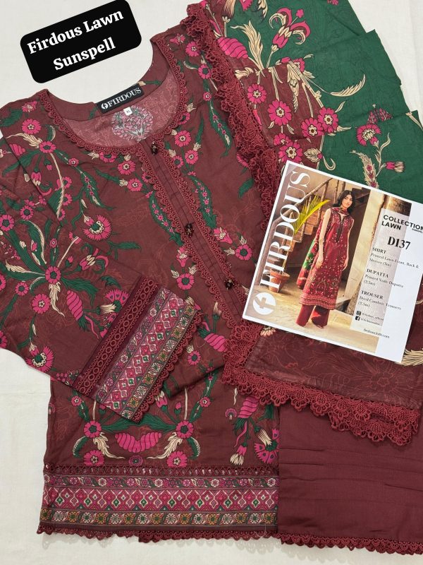 Firdous Lawn Sunspell Collection 3-Pc Stitched - Image 6
