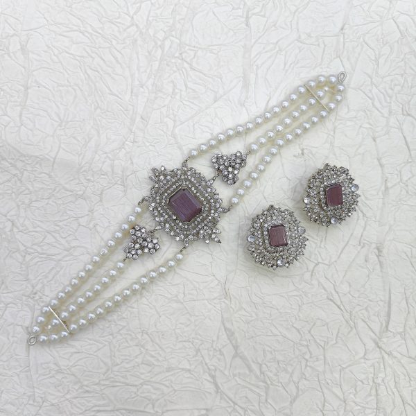 Silver Cubic Zircon Rani Guluband Set