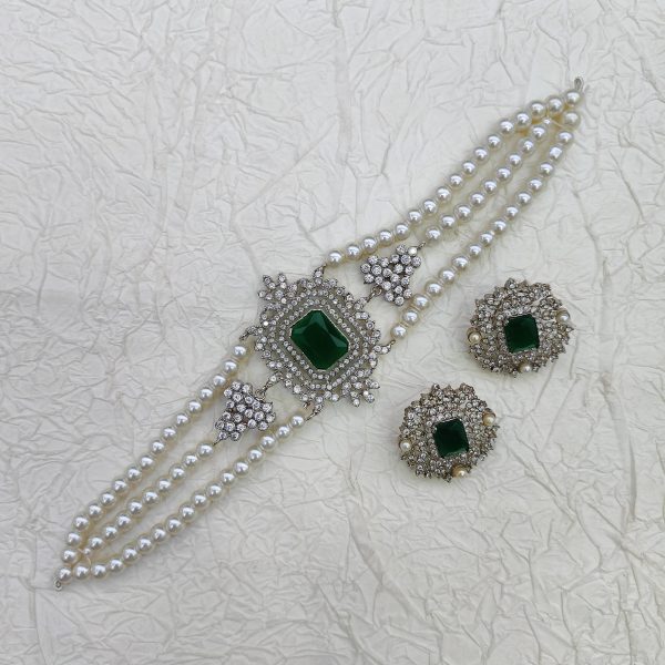 Silver Cubic Zircon Rani Guluband Set