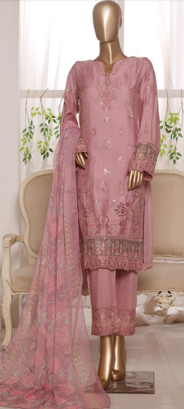 ꧁乂✰LUXURY PLAIN SATIN LAWN WITH EMB TROUSER 2025 ✰乂꧂ - Image 2