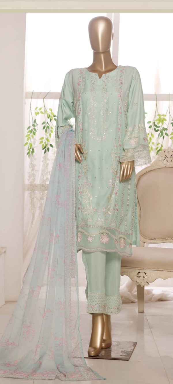꧁乂✰LUXURY PLAIN SATIN LAWN WITH EMB TROUSER 2025 ✰乂꧂ - Image 3