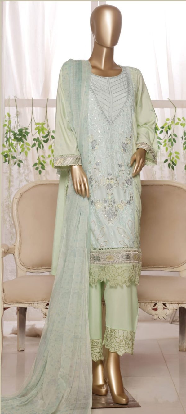 ꧁乂✰LUXURY PLAIN SATIN LAWN WITH EMB TROUSER 2025 ✰乂꧂ - Image 4