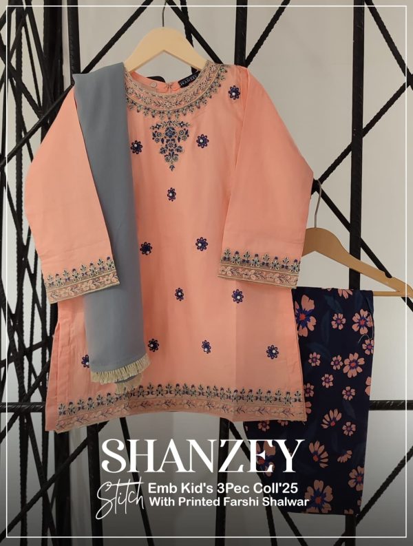 Shanzey  Embroidered Pret Lawn With Printed Farshi Shalwar Girls Edit'25