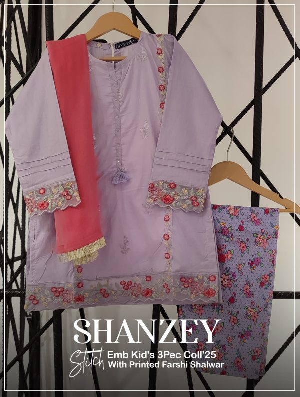 Shanzey  Embroidered Pret Lawn With Printed Farshi Shalwar Girls Edit'25