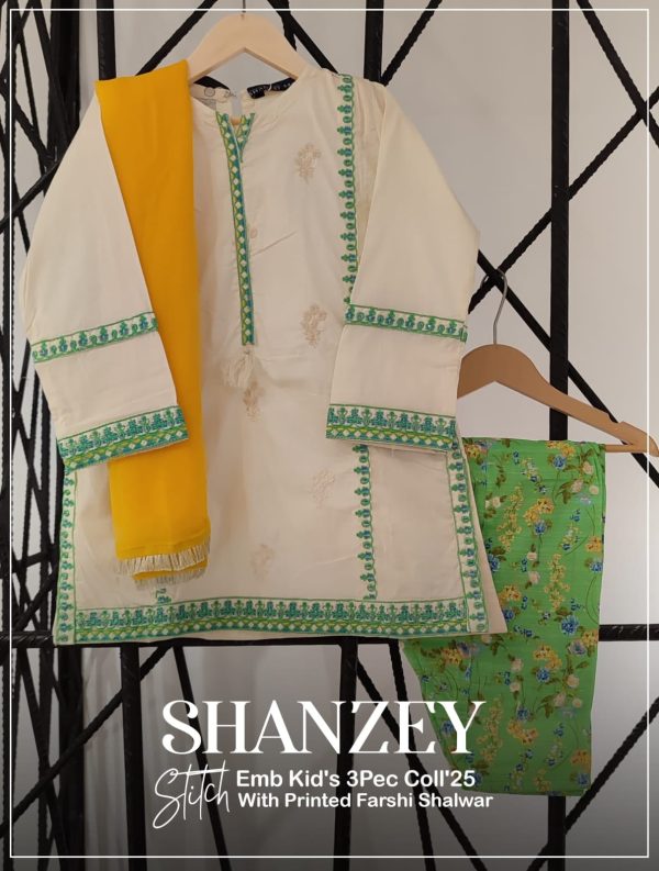 Shanzey  Embroidered Pret Lawn With Printed Farshi Shalwar Girls Edit'25