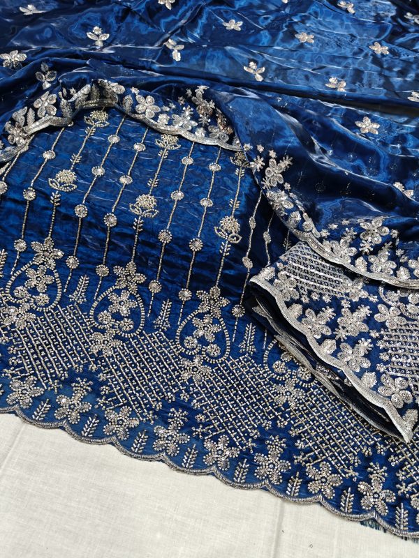 Party Wear Collection Silk 2PC Fabric Soft China Silk  Cut Dana Embroidered Shirt  and  Embroidered Silk Dupatta  🪡 - Image 6