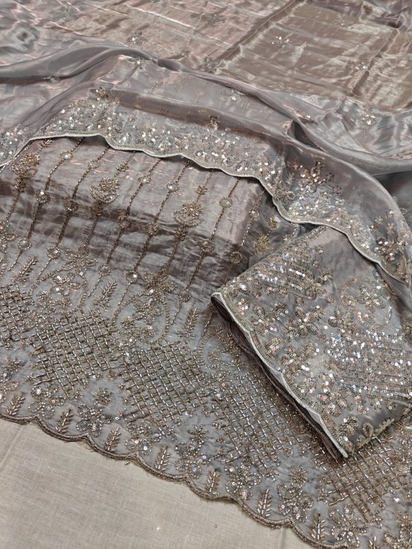 Party Wear Collection Silk 2PC Fabric Soft China Silk  Cut Dana Embroidered Shirt  and  Embroidered Silk Dupatta  🪡 - Image 4