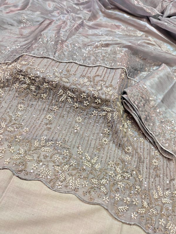 Party Wear Collection Silk 2PC Fabric Soft China Silk  Cut Dana Embroidered Shirt  and  Embroidered Silk Dupatta  🪡 - Image 3