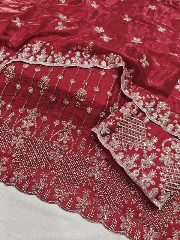 Party Wear Collection Silk 2PC Fabric Soft China Silk  Cut Dana Embroidered Shirt  and  Embroidered Silk Dupatta  🪡 - Image 2