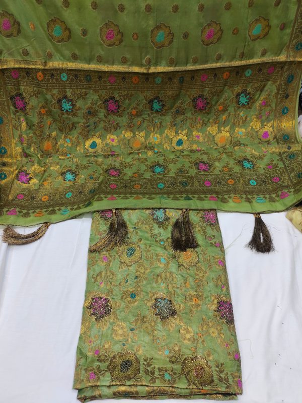 New arrivals 2025 design  Chiffon banarasi all over shirt 3yard And 4side dupatta and tasal  plain trouser - Image 5