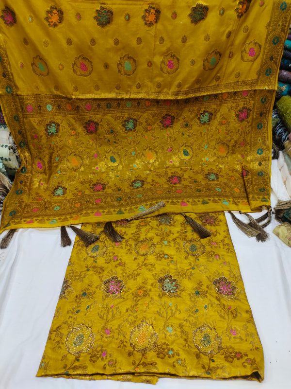 New arrivals 2025 design  Chiffon banarasi all over shirt 3yard And 4side dupatta and tasal  plain trouser - Image 3