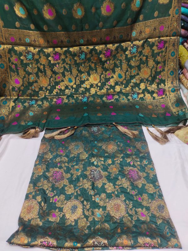 New arrivals 2025 design  Chiffon banarasi all over shirt 3yard And 4side dupatta and tasal  plain trouser - Image 2
