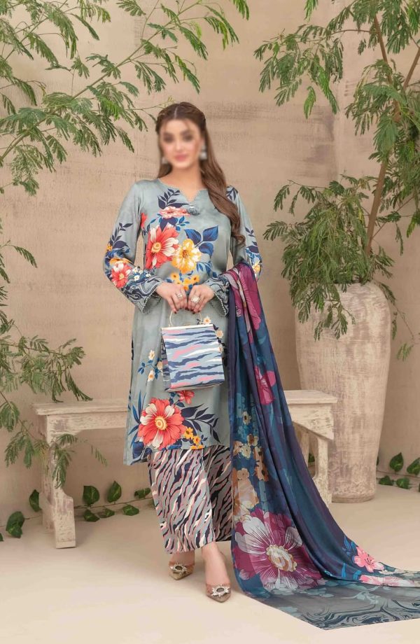 LAYINA Digital Printed Pret with Matching Handbag By Tawakkal Fabrics - Image 3