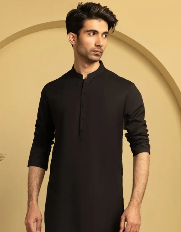 J. MENS SHALWAR KAMEEZ STITCHED BLACK COTTON KURTA TROUSER