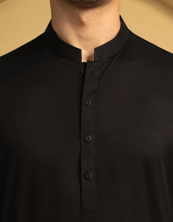 J. MENS SHALWAR KAMEEZ STITCHED BLACK COTTON KURTA TROUSER - Image 2