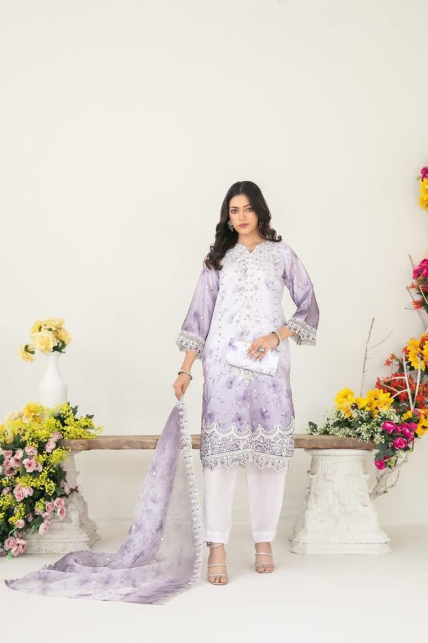 🎗 GULYAZ 🎗 Stitched Fancy Exclusive Embroidered Organza Shirt with Embellishments & Printed Silk Inner - Image 2