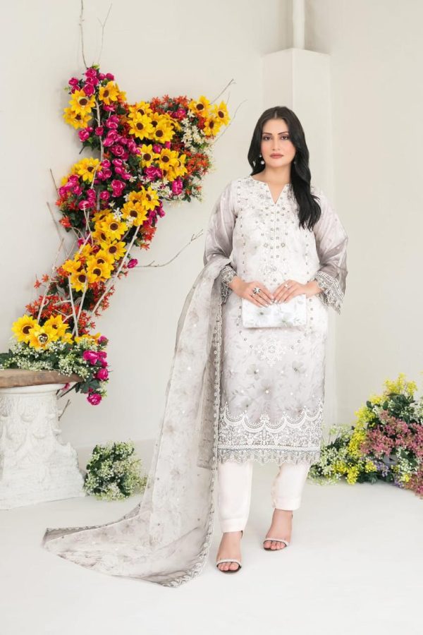 🎗 GULYAZ 🎗 Stitched Fancy Exclusive Embroidered Organza Shirt with Embellishments & Printed Silk Inner - Image 5