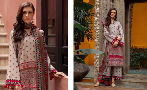 Charizma C-Print Printed Linen suit with Printed Irish Lenin Shawl Vol.1 * 3Pcs  Unstitched Collection - Image 9