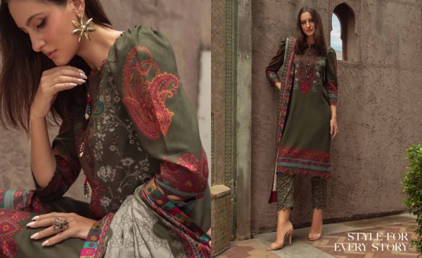 Charizma C-Print Printed Linen suit with Printed Irish Lenin Shawl Vol.1 * 3Pcs  Unstitched Collection - Image 5