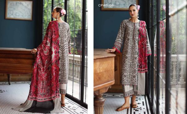 Charizma C-Print Printed Linen suit with Printed Irish Lenin Shawl Vol.1 * 3Pcs  Unstitched Collection - Image 2
