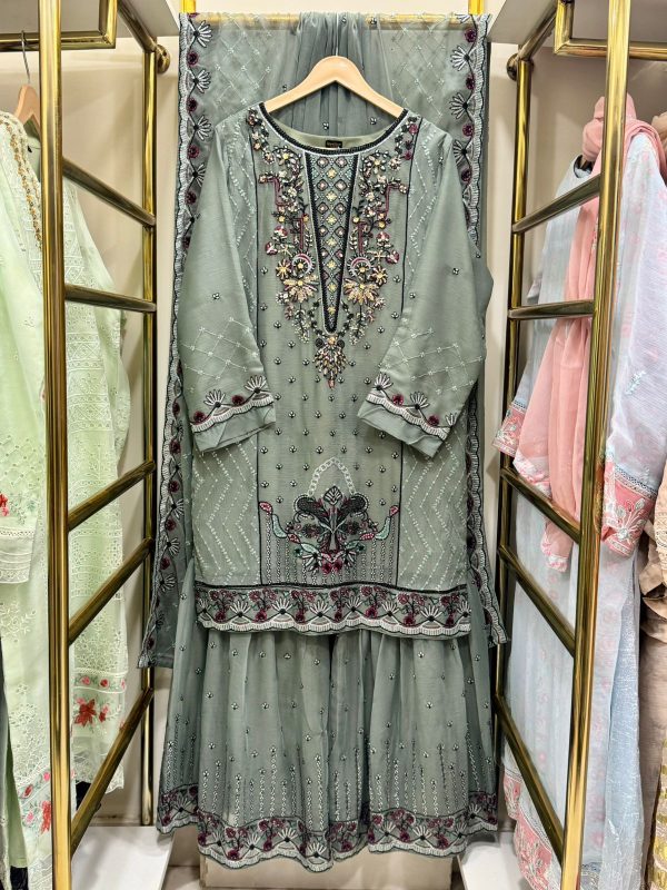 *GHARARA COLLCTION* CHIFFON 3 PIECE WITH GHARARA PANT* - Image 13