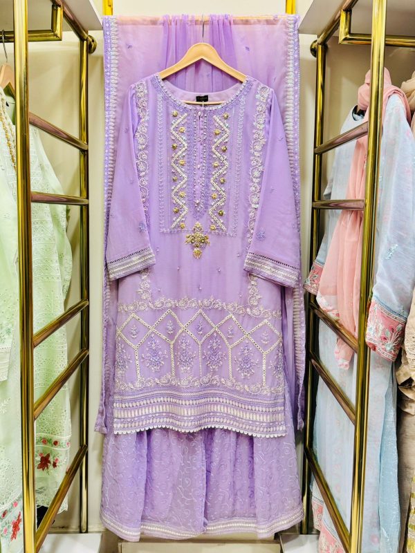 *GHARARA COLLCTION* CHIFFON 3 PIECE WITH GHARARA PANT* - Image 14
