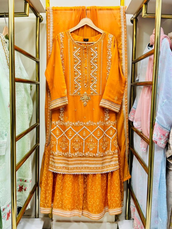 *GHARARA COLLCTION* CHIFFON 3 PIECE WITH GHARARA PANT* - Image 17
