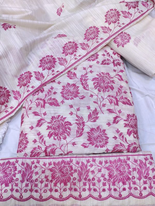 Bareeze design Acchi Tarah fabrics best quality*Contrast emb full jal dupata  2side shirt boder 3pice suit - Image 2