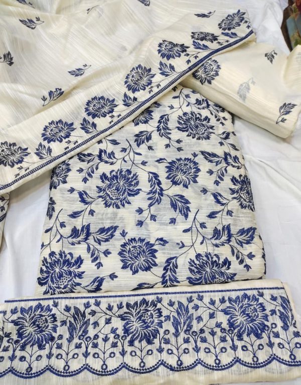 Bareeze design Acchi Tarah fabrics best quality*Contrast emb full jal dupata  2side shirt boder 3pice suit - Image 4