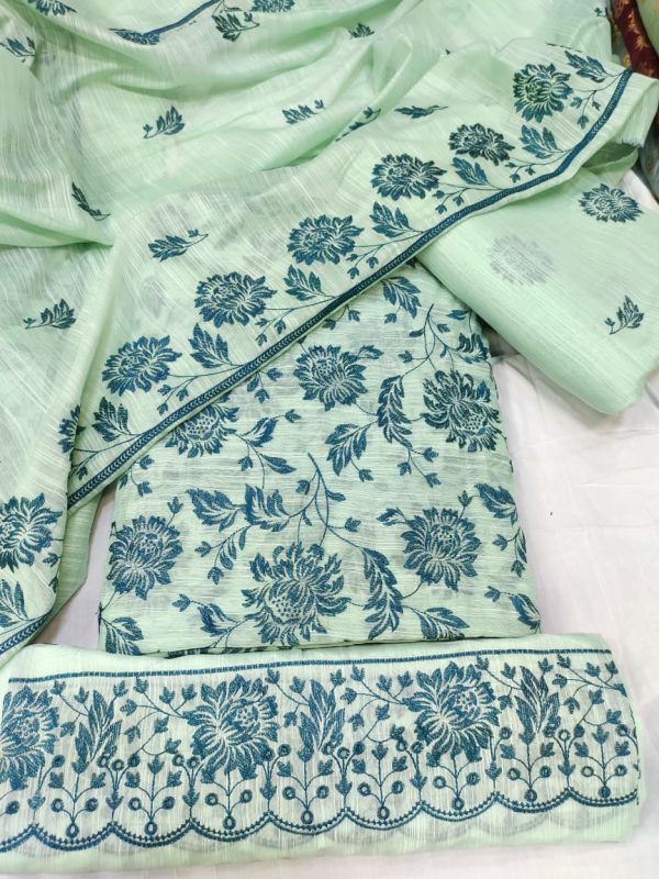 Bareeze design Acchi Tarah fabrics best quality*Contrast emb full jal dupata  2side shirt boder 3pice suit - Image 7