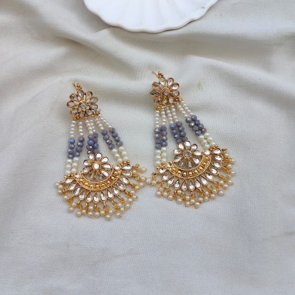 Elegant Kundan Passa Earrings With Pearl Work