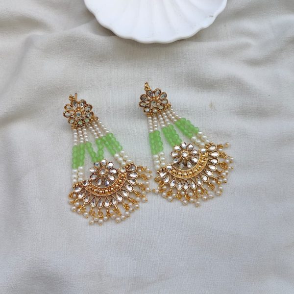Elegant Kundan Passa Earrings With Pearl Work - Image 2