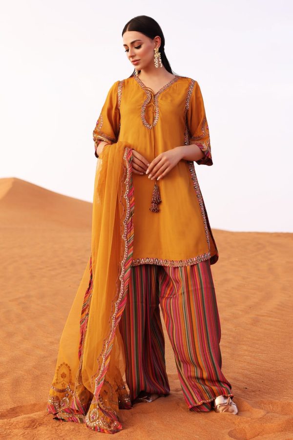 3-PC Stitch Embroidered Raw-Silk Suit