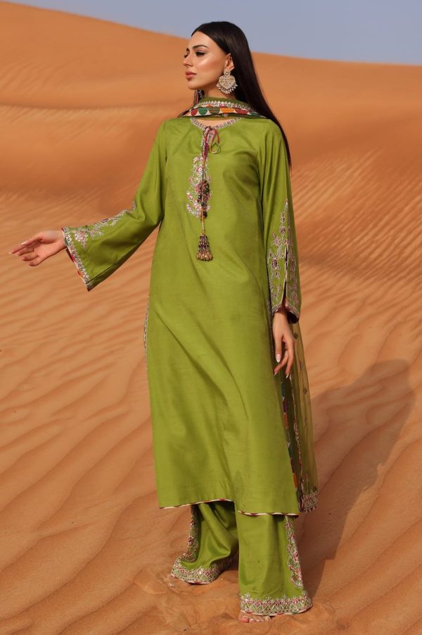 3-PC Stitch Embroidered Raw-Silk Suit